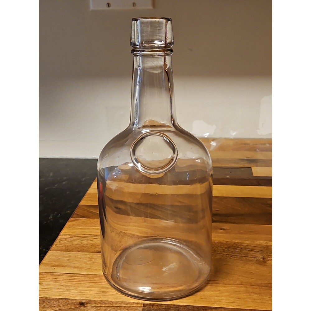 Antique 1890's Clear Glass Blown Liquor Bottle 9" Manganese Purple Grey Tint